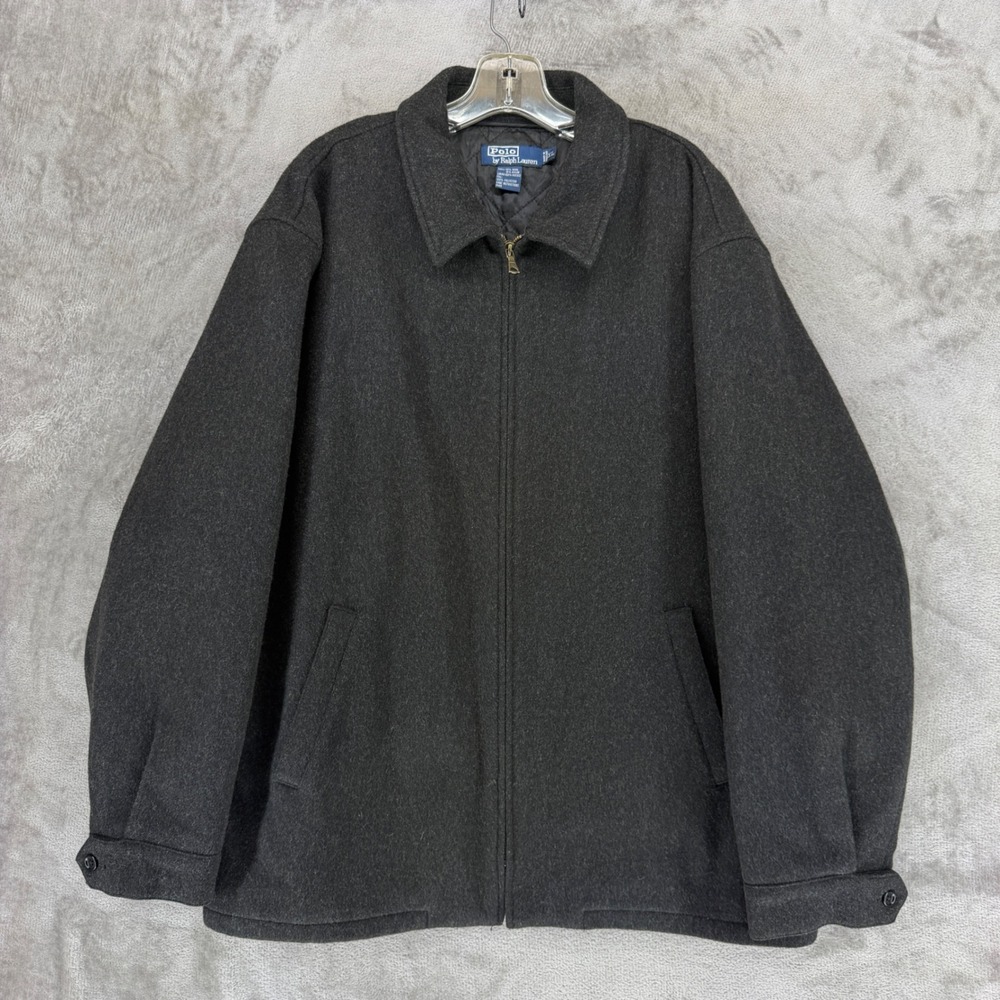 Polo Ralph Lauren Jacket Mens XL Gray Wool Blend Quilted Full Zip Harrington